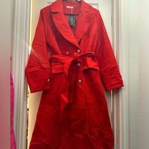 Red long coat NWT A line woman’s belted